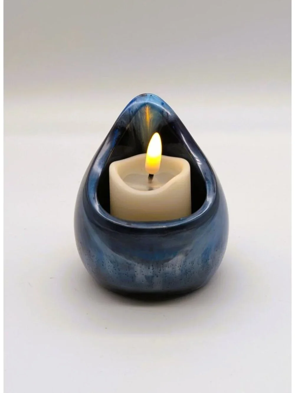 Handcrafted Blue Resin Candle Holder For Battery Operated Candles Tall Unique Te